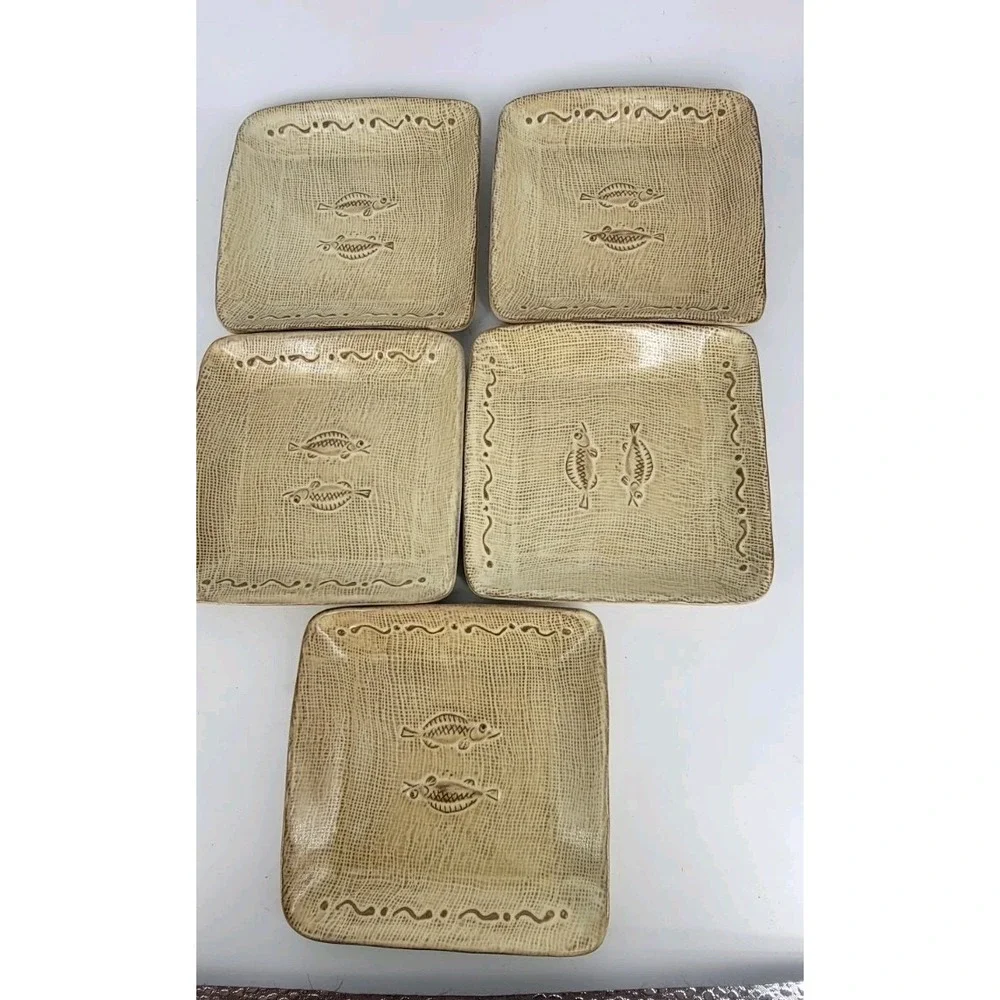 Japanese Pottery Aito Japan Square‎ Sushi Dishes Set 5 Signed